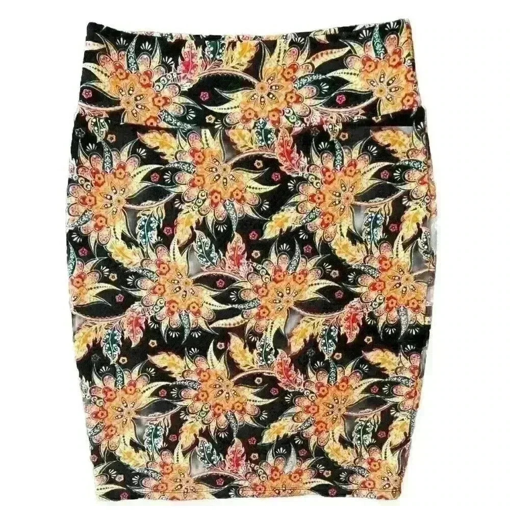 LULAROE Cassie Quilted Pull On Pencil Skirt Sz MEDIUM Sunburst Floral Stretchy